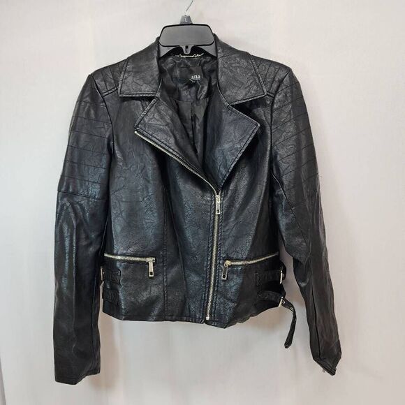 A.N.A A New Approach Size Medium Black Faux Leather Moto Asymmetrical Zip Jacket - Picture 1 of 6
